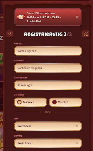 Registrierungsformular Schritt 2