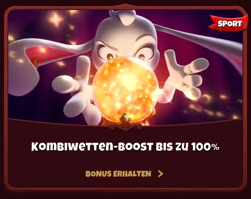 Weißes Maskottchen mit leuchtender Kugel und Sportbonus-Angebot