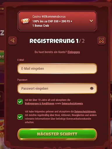 Registrierungsformular Schritt 1