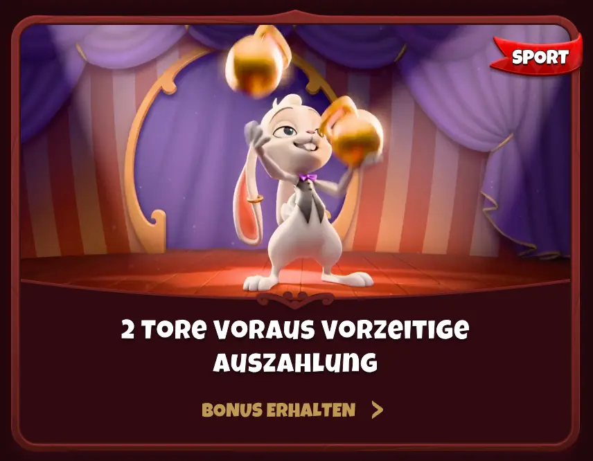 Weißes Maskottchen jongliert mit goldenen Kugeln auf Bühne